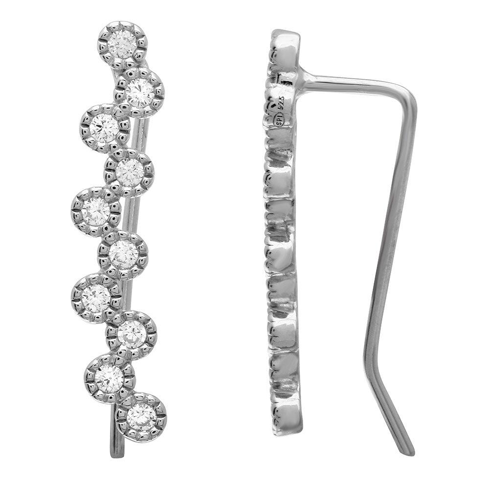 925 Silver Rhodium Plated CZ Bubble Climbing Earrings