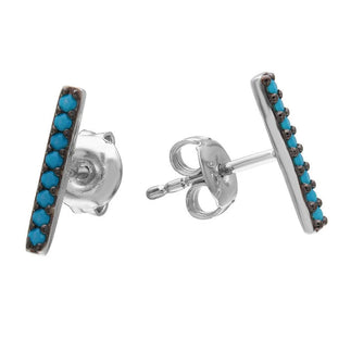 925 Silver Black Rhodium Plated Bar Earrings with Synthetic Turquoise Stones