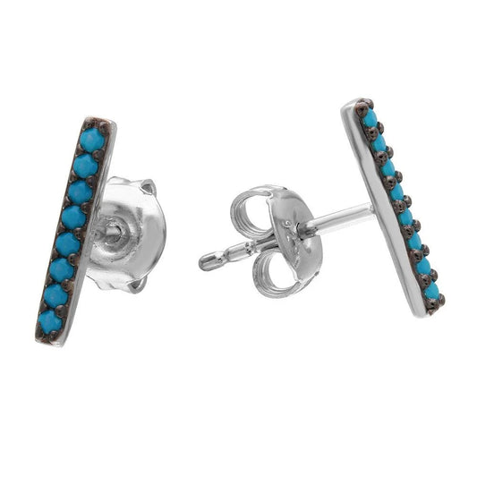 925 Silver Black Rhodium Plated Bar Earrings with Synthetic Turquoise Stones