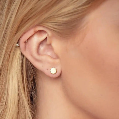 925 Sterling Silver Gold Plated Disc Stud Earrings