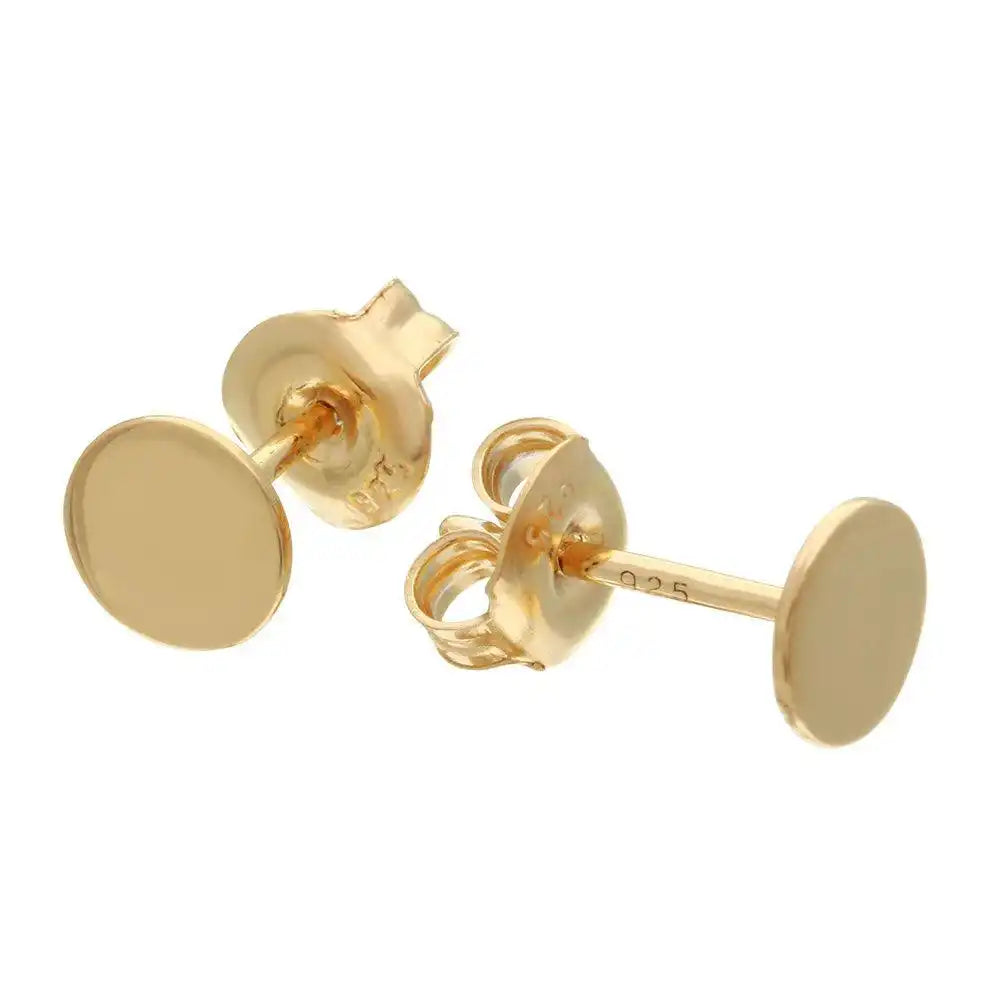 925 Sterling Silver Gold Plated Disc Stud Earrings