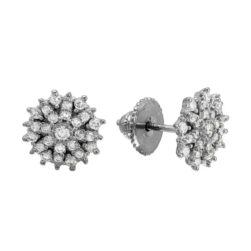 925 Sterling Silver Rhodium Plated CZ Encrusted Snow Flakes Stud Earrings