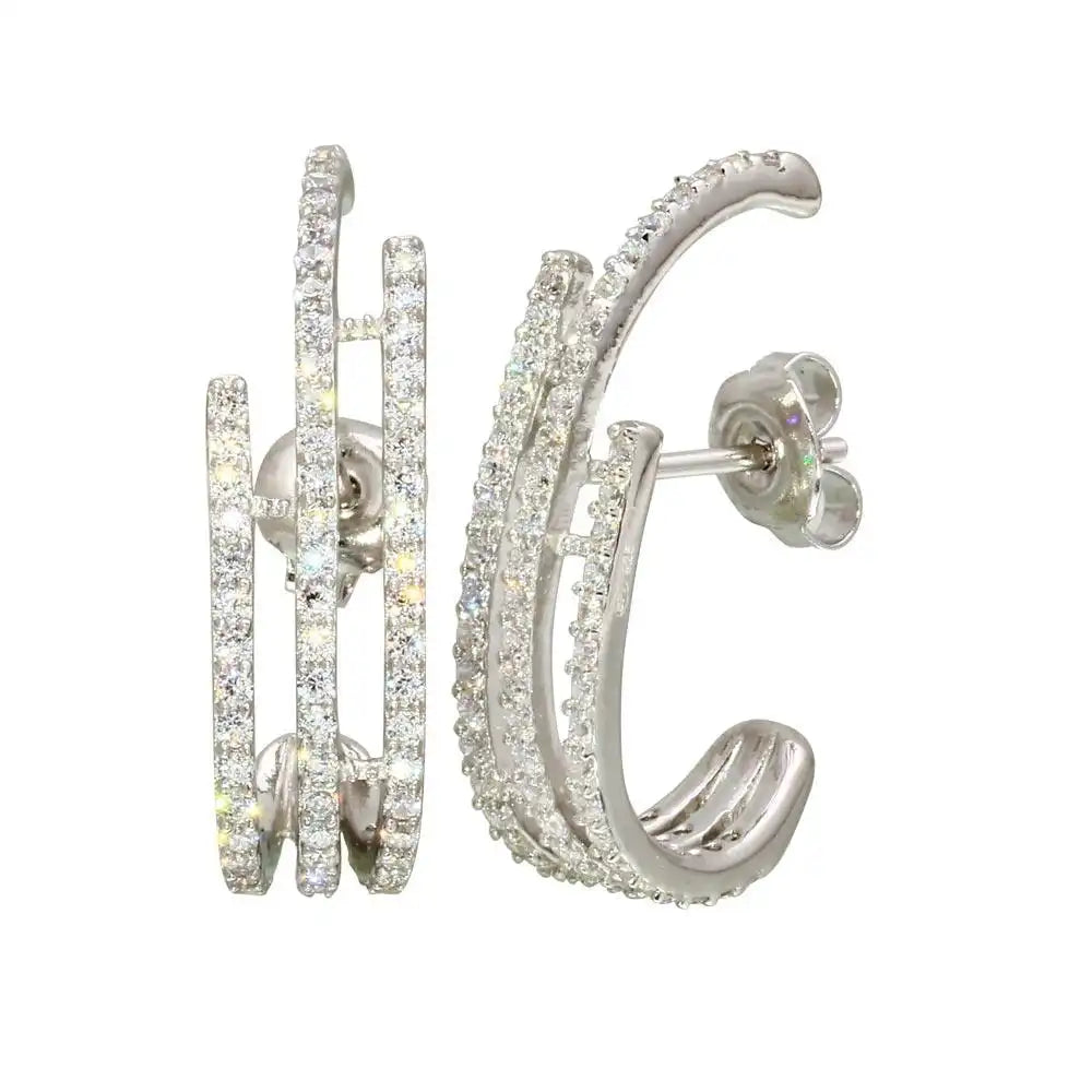 925 Sterling Silver Rhodium Plated 3 Bar Dangling Earrings