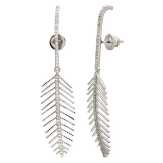 925 Sterling Silver Rhodium Plated Dangling Leaf Climbing Earrings with CZ
