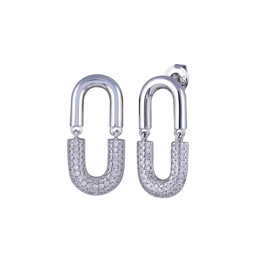 925 Sterling Silver Rhodium Plated Dangling Movable Link Earring
