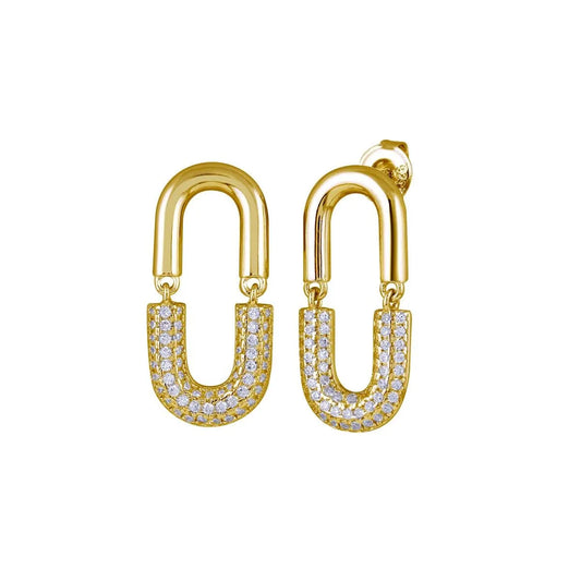 925 Sterling Silver Gold Plated Dangling Movable Link Earring