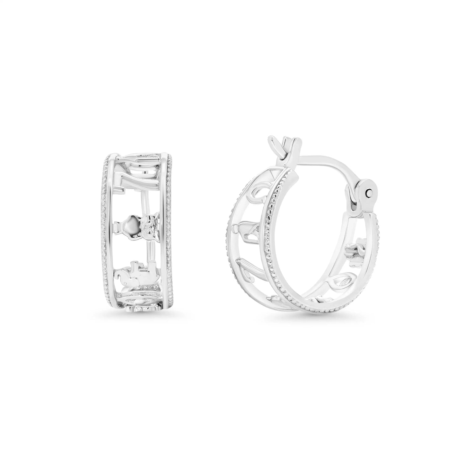 925 Sterling Silver Rhodium Plated Good luck Charm Hoop Latch Lock Earring