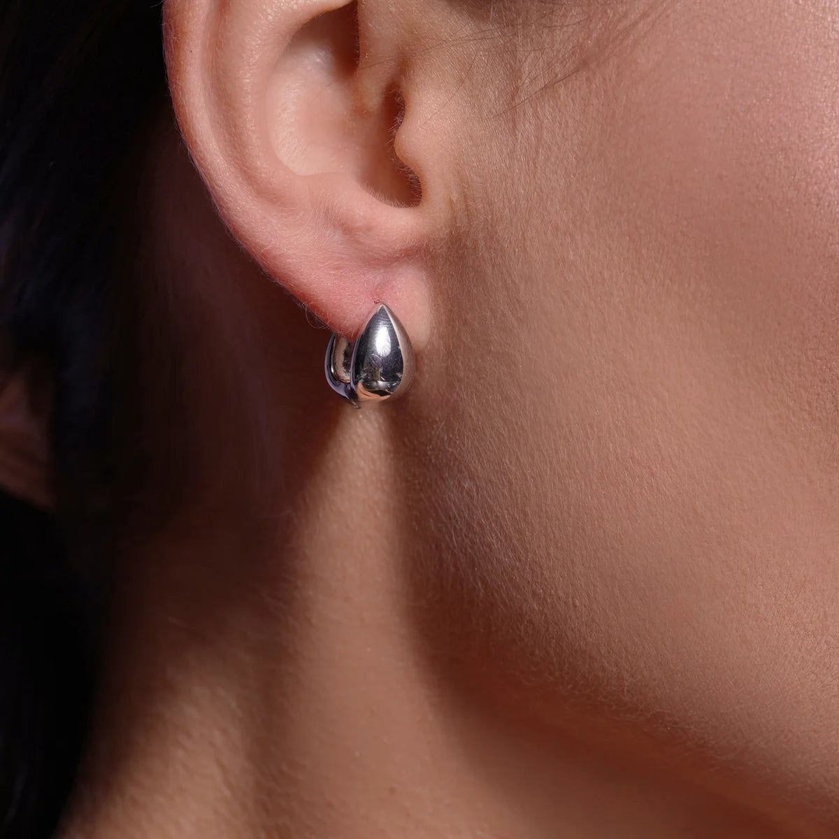 925 Silver Rhodium Plated Teardrop Huggie Earrings