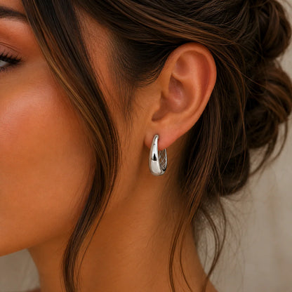 925 Sterling Silver Rhodium Plated Teardrop Hoop Earrings