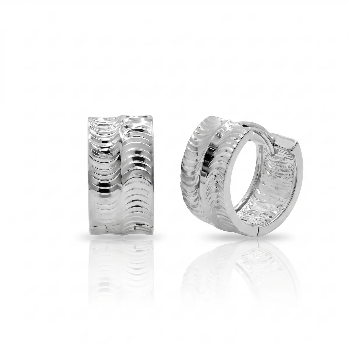 925 Sterling Silver Rhodium Plated Polished Curved Tube Hoop Earrings