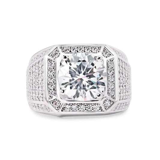 925 Sterling Silver Rhodium Plated Statement Studded Small and Top 10mm Clear CZ Ring