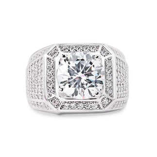 925 Sterling Silver Rhodium Plated Statement Studded Small and Top 9mm Clear CZ Ring