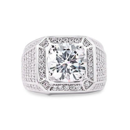 925 Sterling Silver Rhodium Plated Statement Studded Small and Top 8mm Clear CZ Ring