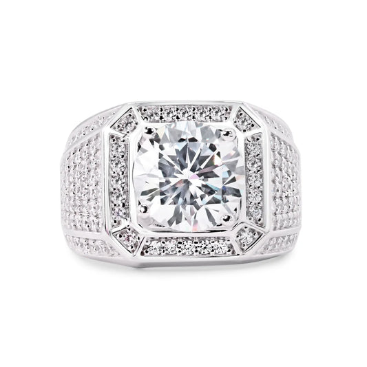925 Sterling Silver Rhodium Plated Statement Studded Small and Top 8mm Clear CZ Ring