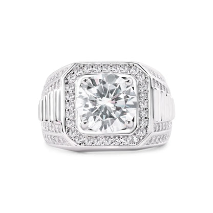 925 Sterling Silver Rhodium Plated Statement Studded Small and Top 9mm Clear CZ Ring