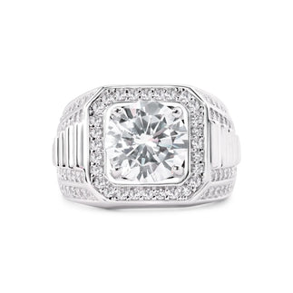 925 Sterling Silver Rhodium Plated Statement Studded Small and Top 8mm Clear CZ Ring