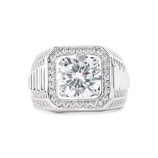 925 Sterling Silver Rhodium Plated Statement Studded Small and Top 8mm Clear CZ Ring
