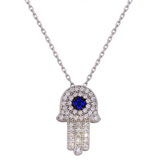 925 Sterling Silver Rhodium Plated CZ Hamsa Necklace