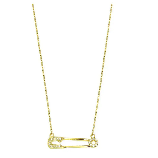 925 Sterling Silver Gold Plated Small Gold Plated Pin Necklace with CZ