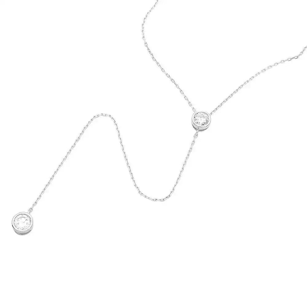 925 Sterling Silver Rhodium Plated Double CZ Drop Necklace