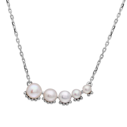 925 Silver Rhodium Plated Graduated Fresh Water Pearl Necklace