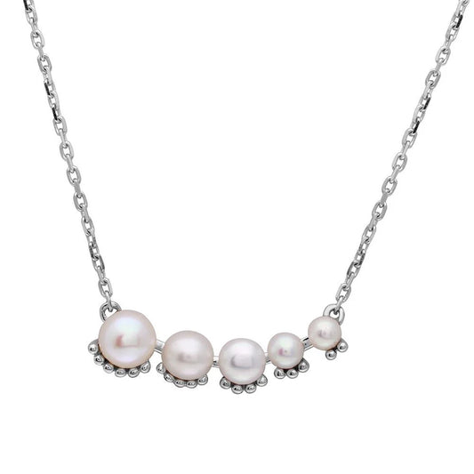 925 Silver Rhodium Plated Graduated Fresh Water Pearl Necklace