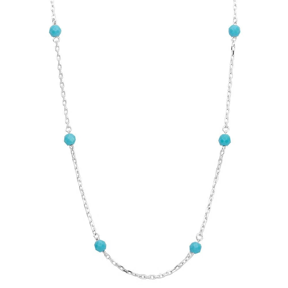 925 Sterling Silver Rhodium Plated Blue Beaded Necklace