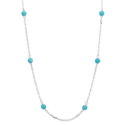 925 Sterling Silver Rhodium Plated Blue Beaded Necklace