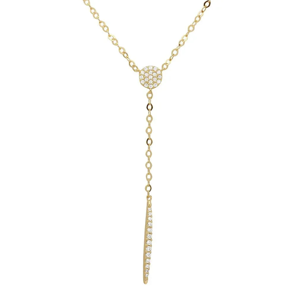 925 Sterling Silver Gold Plated CZ Drop Bar Necklace
