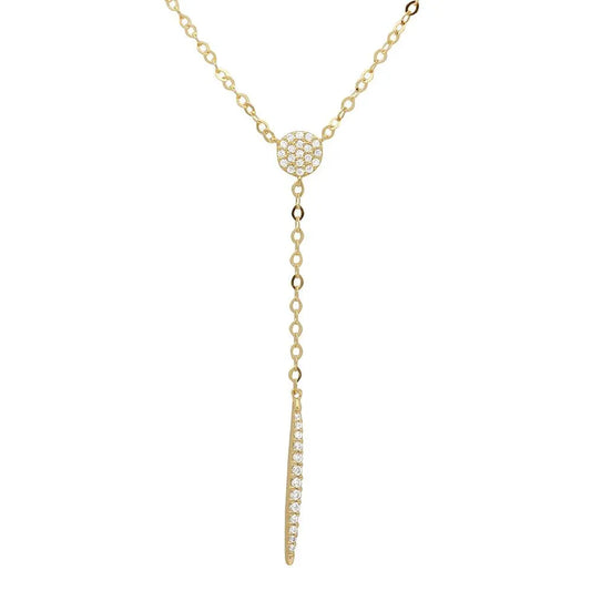 925 Sterling Silver Gold Plated CZ Drop Bar Necklace