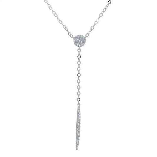 925 Sterling Silver Rhodium Plated CZ Drop Bar Necklace
