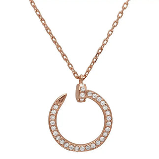 925 Sterling Silver Rose Gold Plated Round Nail Pendant Necklace