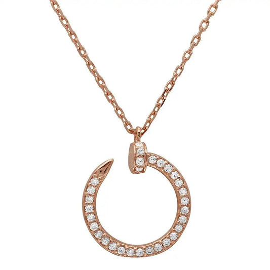925 Sterling Silver Rose Gold Plated Round Nail Pendant Necklace