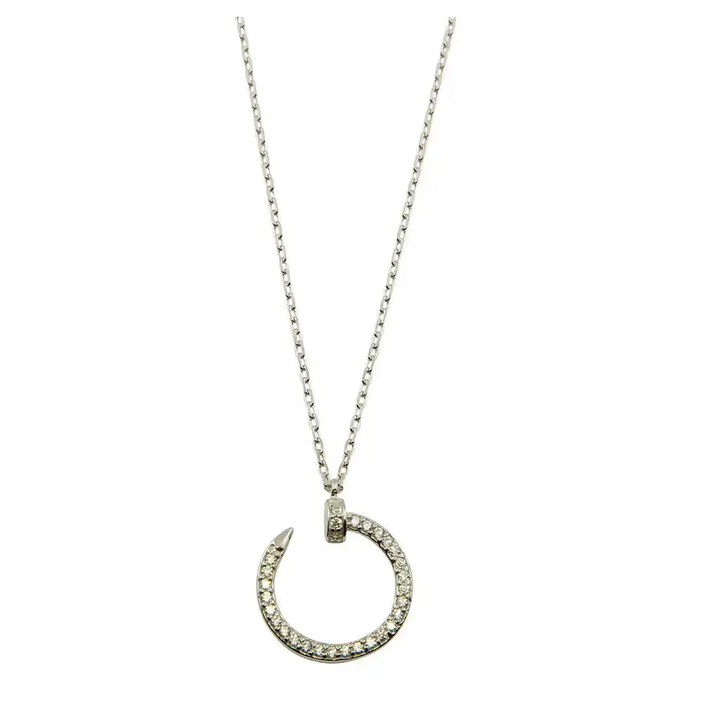 925 Sterling Silver Rhodium Plated Round Nail Pendant Necklace