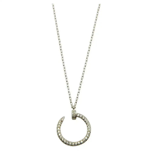 925 Sterling Silver Rhodium Plated Round Nail Pendant Necklace