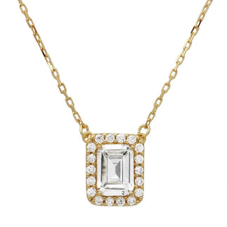 925 Sterling Silver Gold Plated Square Halo CZ Pendant with Adjustable Chain