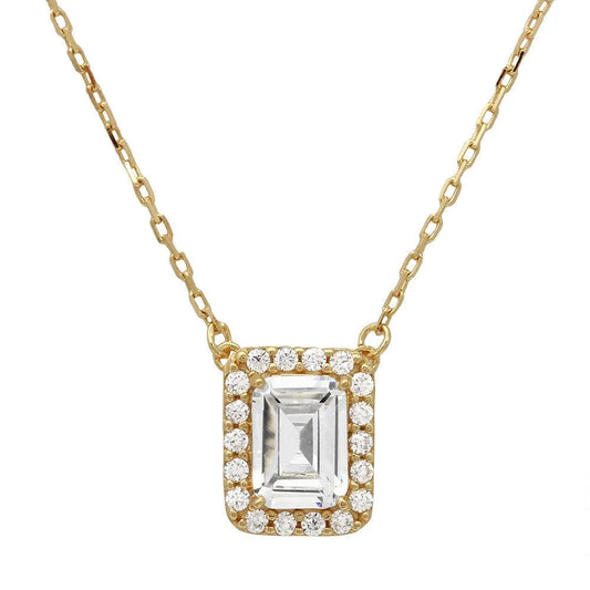 925 Sterling Silver Gold Plated Square Halo CZ Pendant with Adjustable Chain