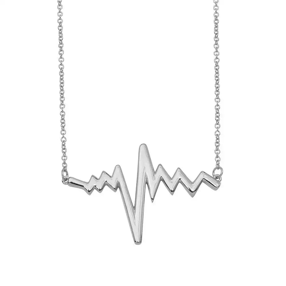 925 Sterling Silver Rhodium Plated Heartbeat Necklace