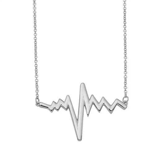 925 Sterling Silver Rhodium Plated Heartbeat Necklace