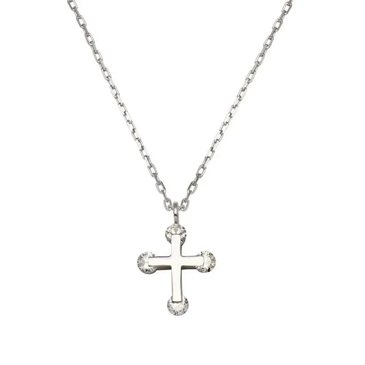 925 Sterling Silver Rhodium Plated Mini Cross Pendant Necklace with CZ