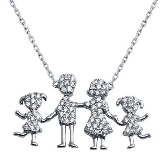 925 Sterling Silver Rhodium Plated Daughters and Parents Family Necklace