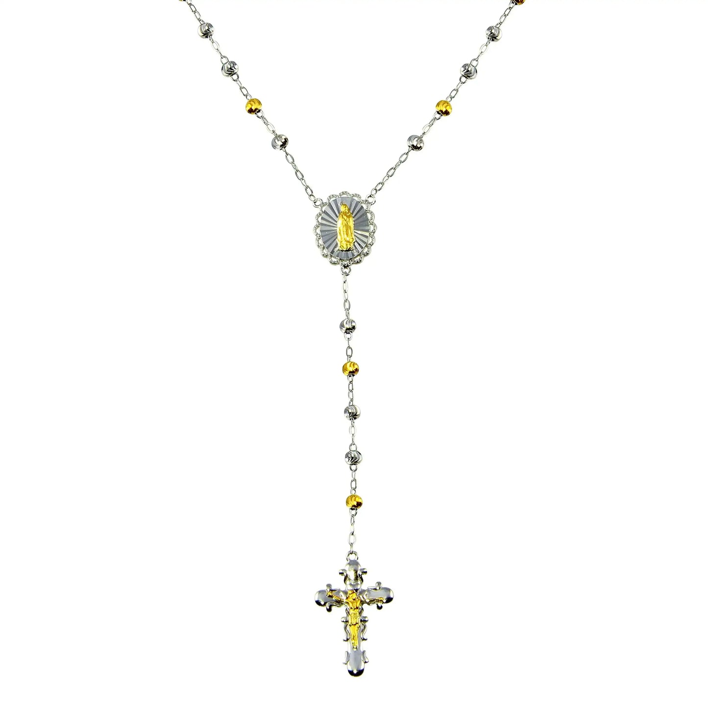 925 Sterling Silver Two-Tone Plated DC CZ Beaded Rosary