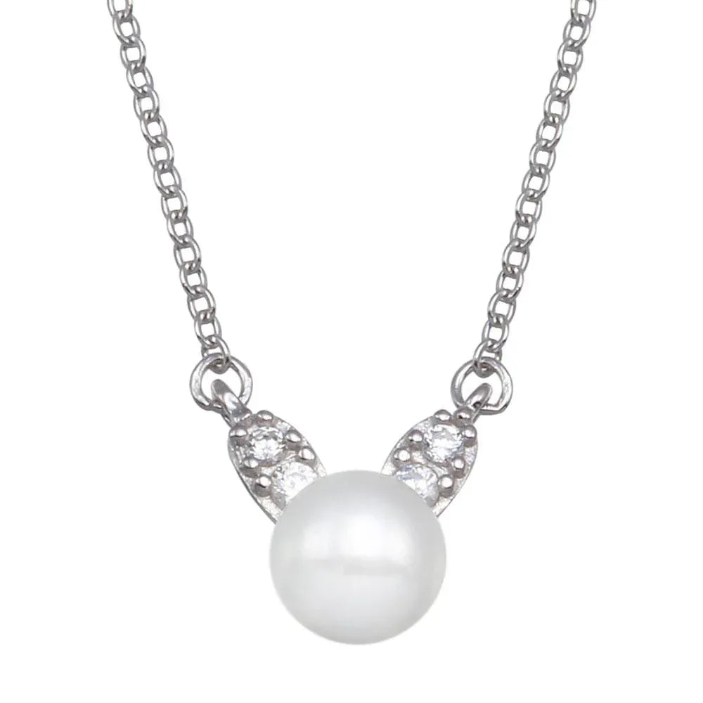 925 Sterling Silver Rhodium Plated Synthetic Mother of Pearl CZ Necklace