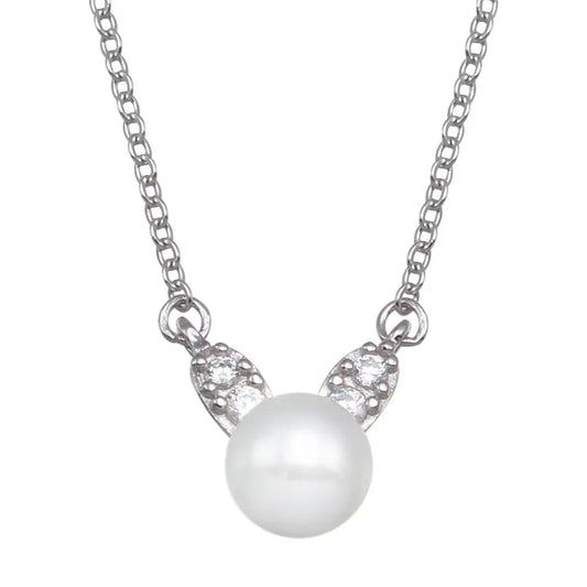 925 Sterling Silver Rhodium Plated Synthetic Mother of Pearl CZ Necklace