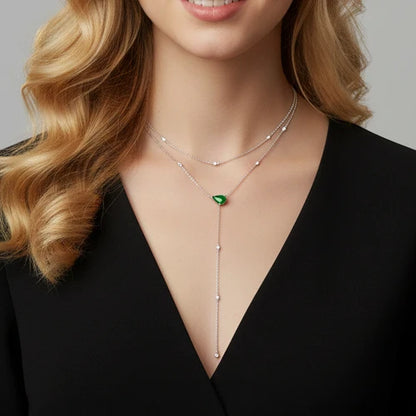 925 Sterling Silver Rhodium Plated CZ Drop Necklace