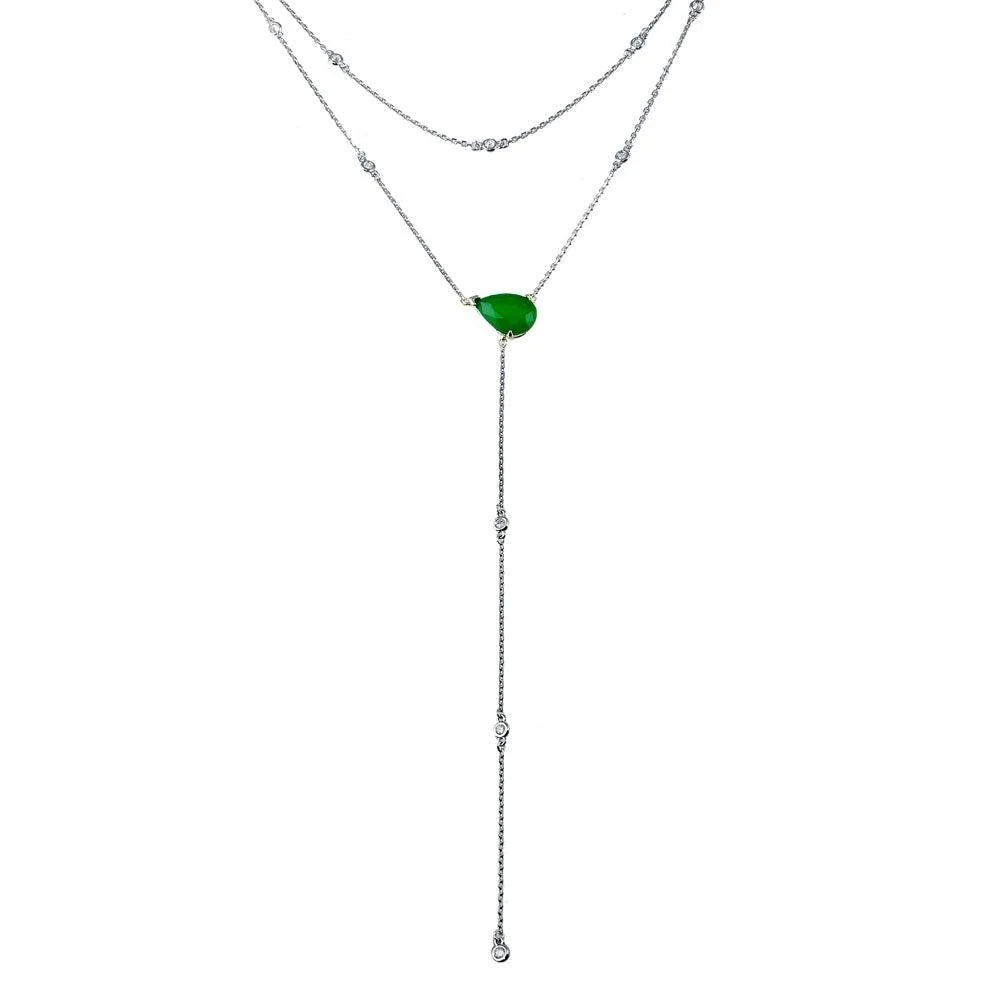 925 Sterling Silver Rhodium Plated CZ Drop Necklace