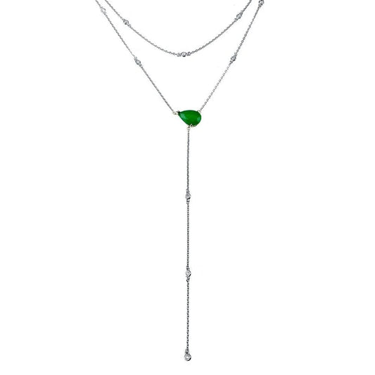 925 Sterling Silver Rhodium Plated CZ Drop Necklace