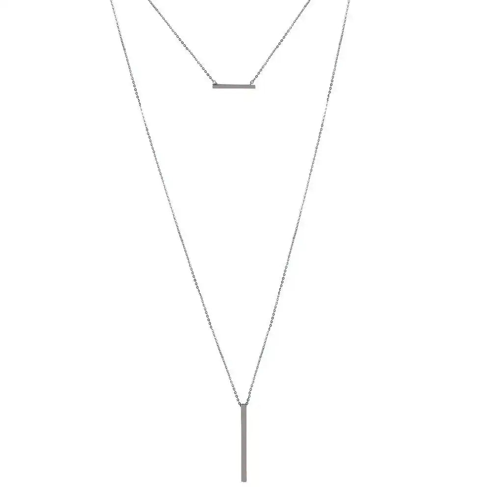 925 Sterling Silver Rhodium Plated Drop Bar Necklace