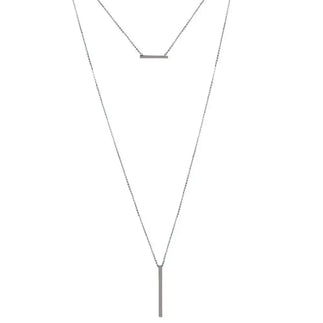 925 Sterling Silver Rhodium Plated Drop Bar Necklace