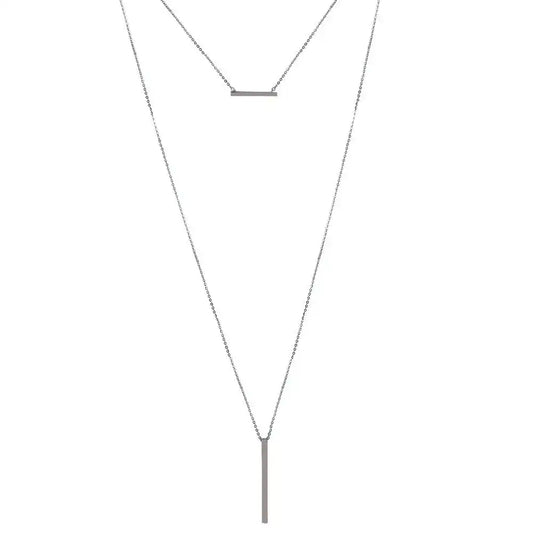 925 Sterling Silver Rhodium Plated Drop Bar Necklace
